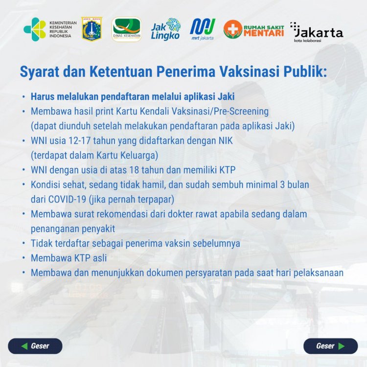 Simak! Ini Jadwal dan Syarat Vaksinasi Gratis di MRT Jakarta